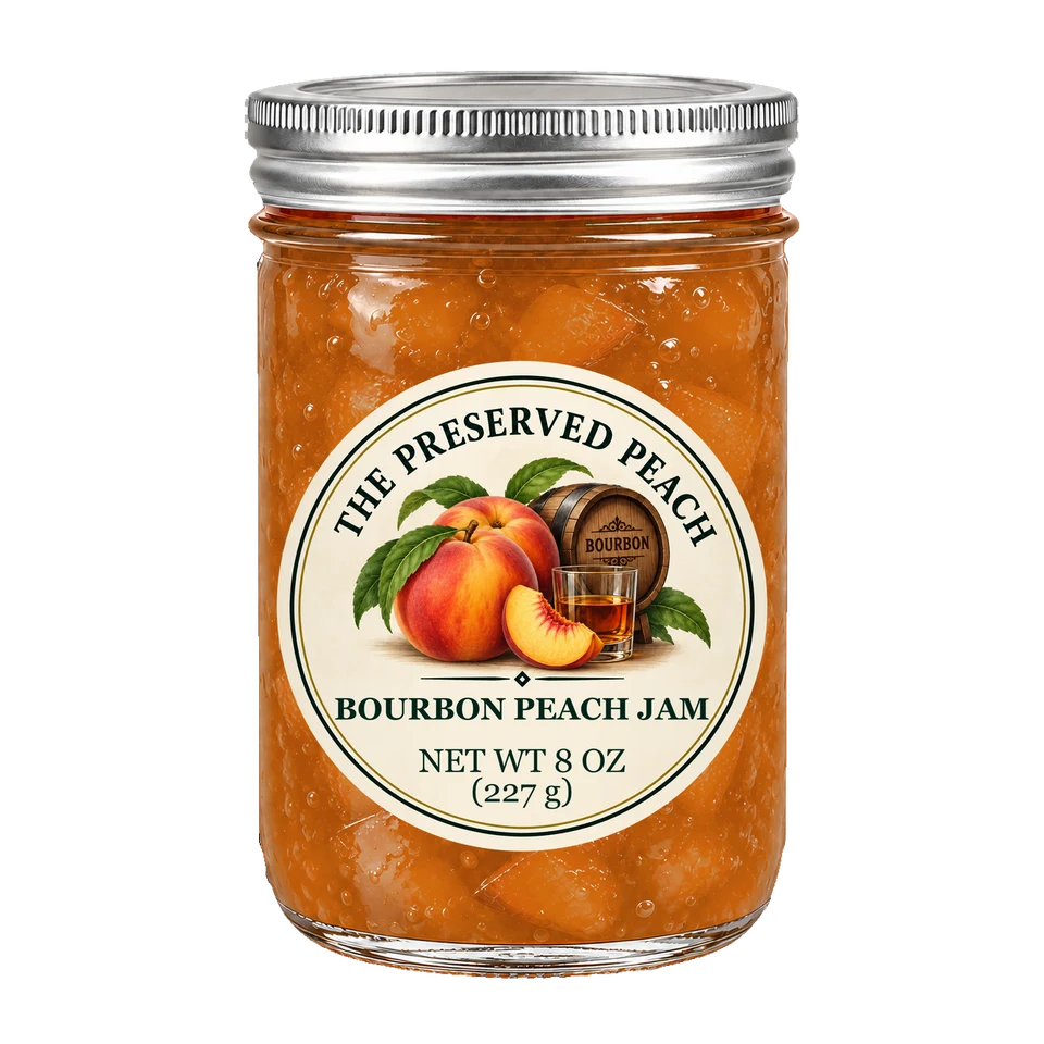 Bourbon Peach Jam — illustrative jar image
